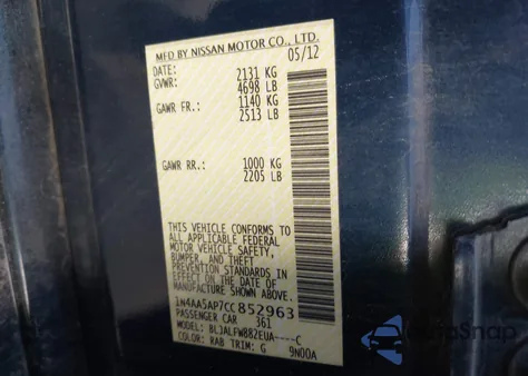 2012 Nissan Maxima 3.5 Sv from USA, damaged, VIN 1N4AA5AP7CC852963